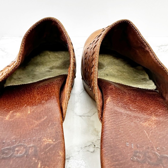 UGG Vivica Women's Brown Leather Woven Platform Clog Heel Shoes‎ Size 8 - Picture 4 of 8